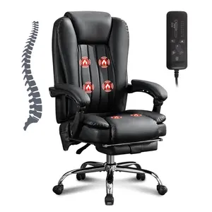 Massage Office Chair with Heat and 6 Vibration Points,Executive Office Chair with Foot Rest and Padded Armrests,Reclining Backrest and Wheels