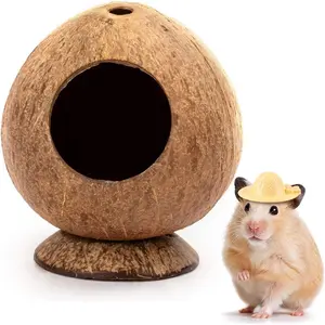Hamster Hideout Wooden House Coconut Hut Hamster House Bed for Dwarf Gerbil Mouse Mice Rat Small Animals Reptiles