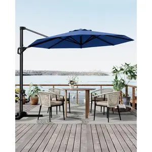 Navy Blue 10ft Cantilever Patio Umbrella with Base - 360° Rotation Offset Sun Shade Parasol - Heavy-Duty Windproof, Waterproof Outdoor Umbrella - Ideal for Garden, Deck, Backyard, Patio