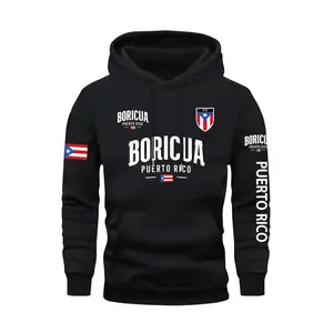 Puerto Rican cultural print hoodie | Black, white, gray, green, khaki with flag and cultural element patterns | European and American Hispanic streetwear | Comfortable and eye-catching | A must-have for culture enthusiasts GARMENTARY