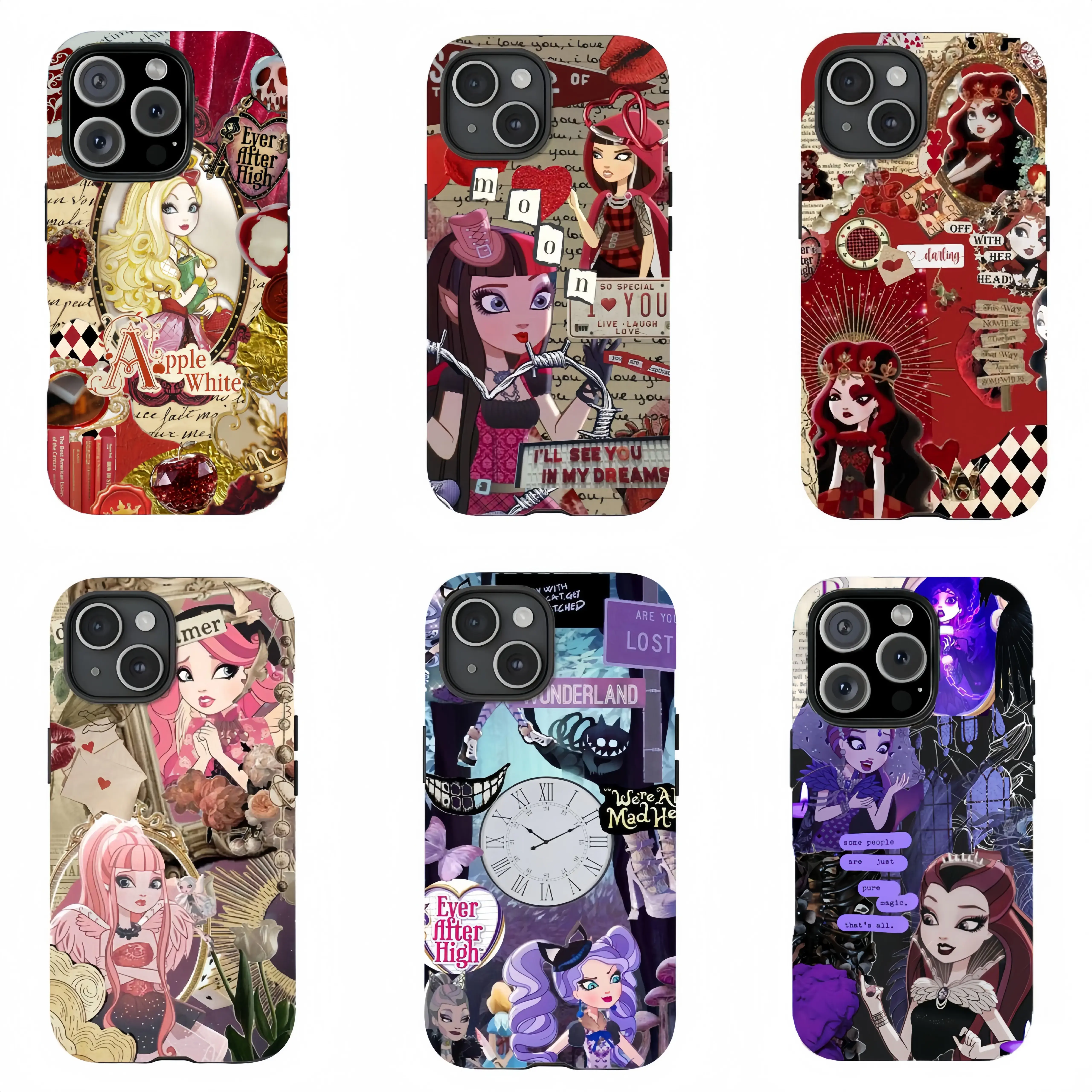 Customized Ever After High Nostalgic Cartoon Character Fan Art 2-Piece Polycarbonate Smartphone Case - Fantasy, Tough Shell, Heavy-Duty Shock-Resistant Protection Accessory for iPhone 17 Pro Max,16 Air,15,14,13,12,11 (Fairytale Magic Aesthetic)