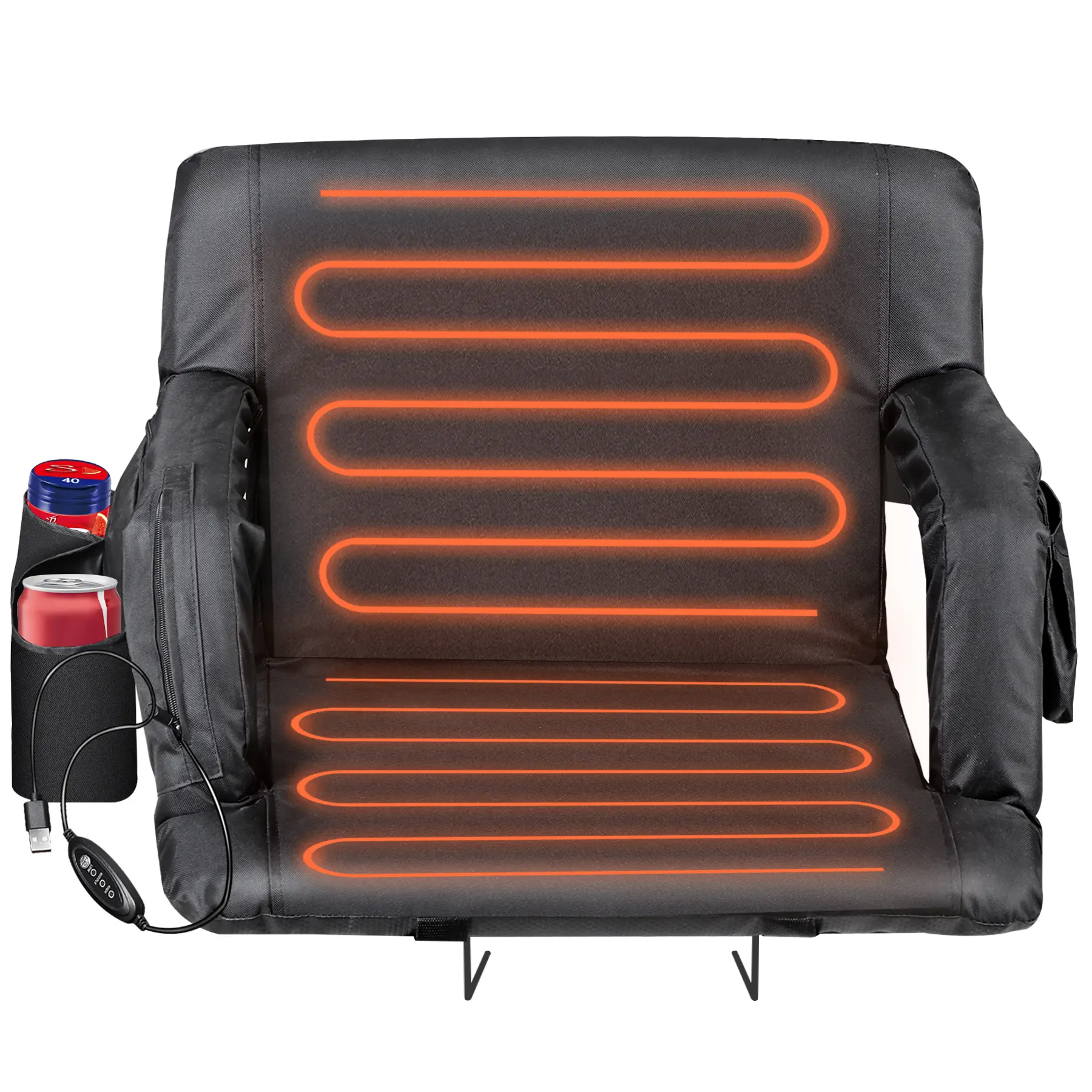 Segawe 25-in Durable USB Heating Stadium Bleacher Seat - Foldable Chair with Back Support, Wide Cushion, Portability, Storage Pockets for Sports, Outdoor Training