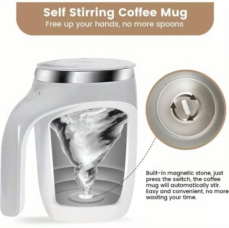 【Birthday gift】Coffee Cup 380ml Electric Coffee Mug with Lazy Rotating Magnet Design Stainless Steel Automatic Stirring Reusable Travel Mug,Valentine's Day gift