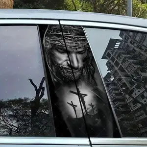 2pc Creative Vinyl Stickers Car B Pillar Protection Decals Easy Peel & Stick Sunproof Waterproof Scratch Resistant for All Cars