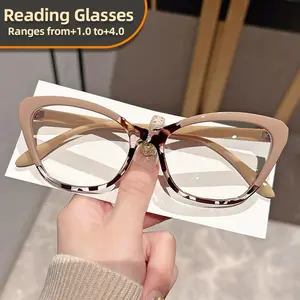 Women's Cat Eye Reading Glasses, Color Block Frame, Clear Lenses, Presbyopia +1.0 to +4.0, Stylish Polycarbonate Frames, High Quality Eyewear