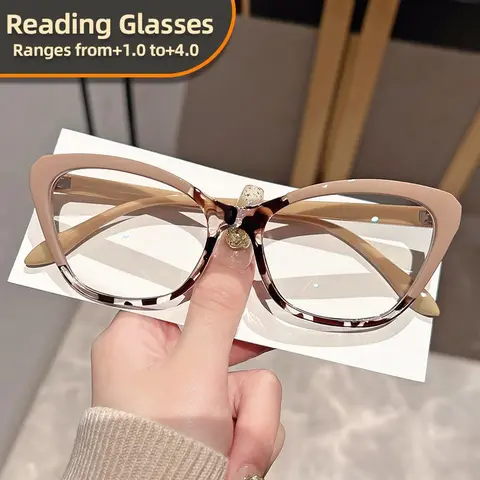 Women's Cat Eye Reading Glasses, Color Block Frame, Clear Lenses, Presbyopia +1.0 to +4.0, Stylish Polycarbonate Frames, High Quality Eyewear, Reading Eyeglasses
