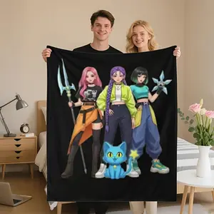 1pc Jumbo 30x40 Inch K-Pop Group Anime Blanket Pastel Retro K-Drama Bedspread Couch Cover Dynamic Boyband Girlgroup Characters Soft Flannel All Season Throw Bed Sofa Travel Perfect Gift for Fans