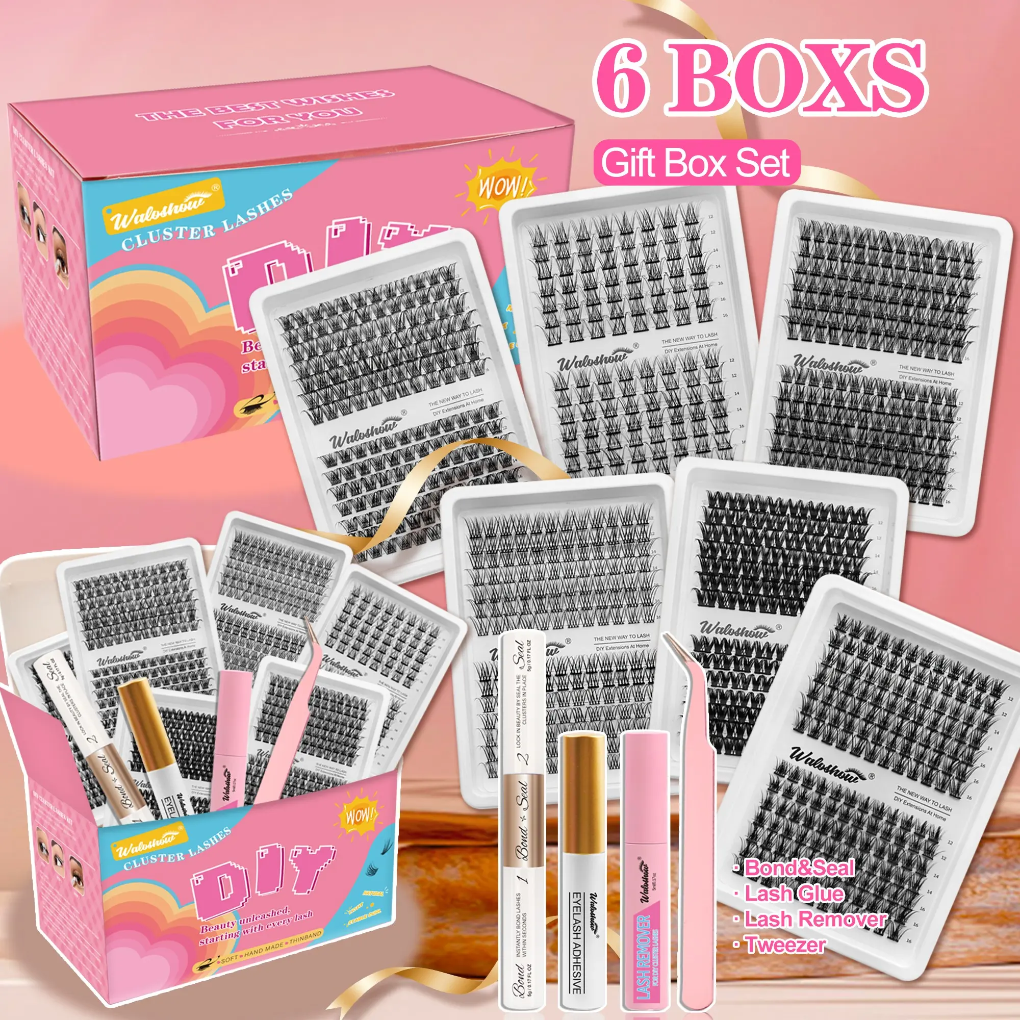 Multiple Styles Cosmetic Eyelash Clusters Set, Incremental Lash Extensions, DIY at Home, Includes Adhesive & Sealer, 12-16mm