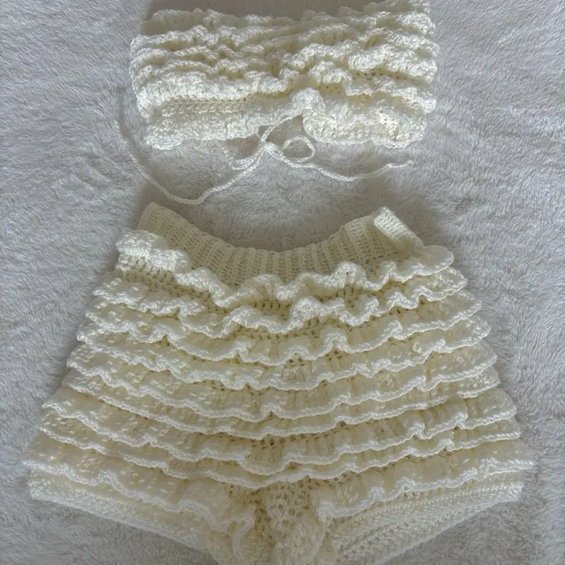 Crochet cream white ruffle bloomers size S