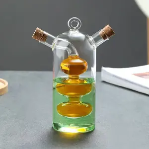 Oil And Vinegar Dispenser, 2-in-1 Olive Oil Dispenser, Kitchen Oil Dispenser, Oil and Vinegar Dispenser with Cork, Clear Glass Bottle, Double Nozzle, PVC-Free Material, Kitchen utensils.