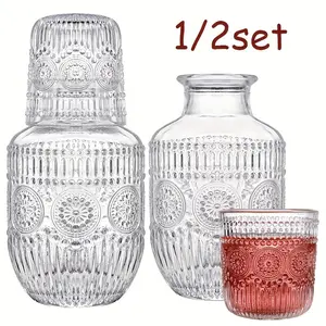 Elegant Glass Pitcher and Cup Set, Gorgeous Leaf Pattern, Durable Transparent Clear Glass, Stylish Modern Drinkware, Drinking Glasses, Essential for Home Decor