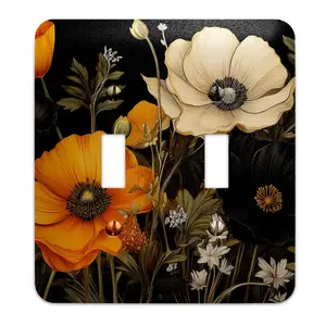 Metal SwitchPlate - Vintage Wildflowers on Black Background Light Switch Cover, Multiple Sizes - #5307