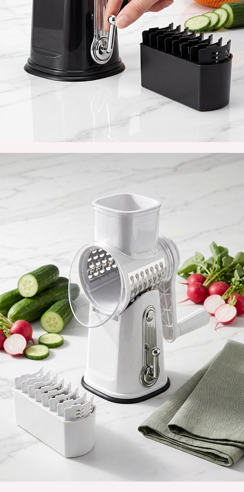 SUSTEAS Rotary Cheese Grater Hand Crank Food Chopper with Handle, 5 Well-Designed Blades, Strong Suction Cup Base, Blade Storage Box, Removable Parts for Simple Cleanup, No Power Home Cooking Tool for Wavy Cuts,sohochic