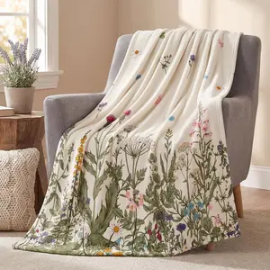 Spring Summer Flower Flannel Blanket Throw, Wildflower Painting Fleece Soft Fuzzy Plush Cozy Fleece Blankets for Couch Sofa Bed Lounging, Ideal Gifts for Kids Adults Self Girlfriend Boyfriend