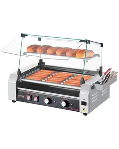 【Summervibes】VEVOR Hot Dog Roller,  18 Hot Dog 7 Rollers, Stainless Steel Sausage Grill Cooker, 1050W Commercial Hot Dog Machine with Dual Temp Control, Cover, Side Storage Box, Removable Shelf & Oil Drip Tray