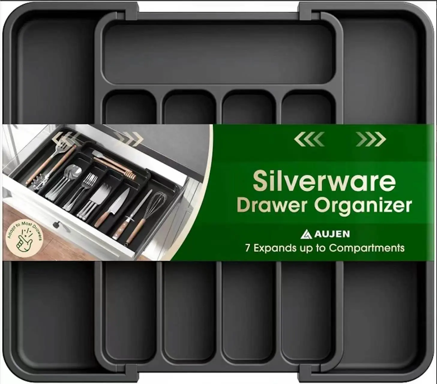 Expandable Silverware Drawer Organizer, BPA-Free Plastic Utensil Tray, Adjustable Flatware & Cutlery Storage Boxes for Kitchen Spoons, Forks, Knives