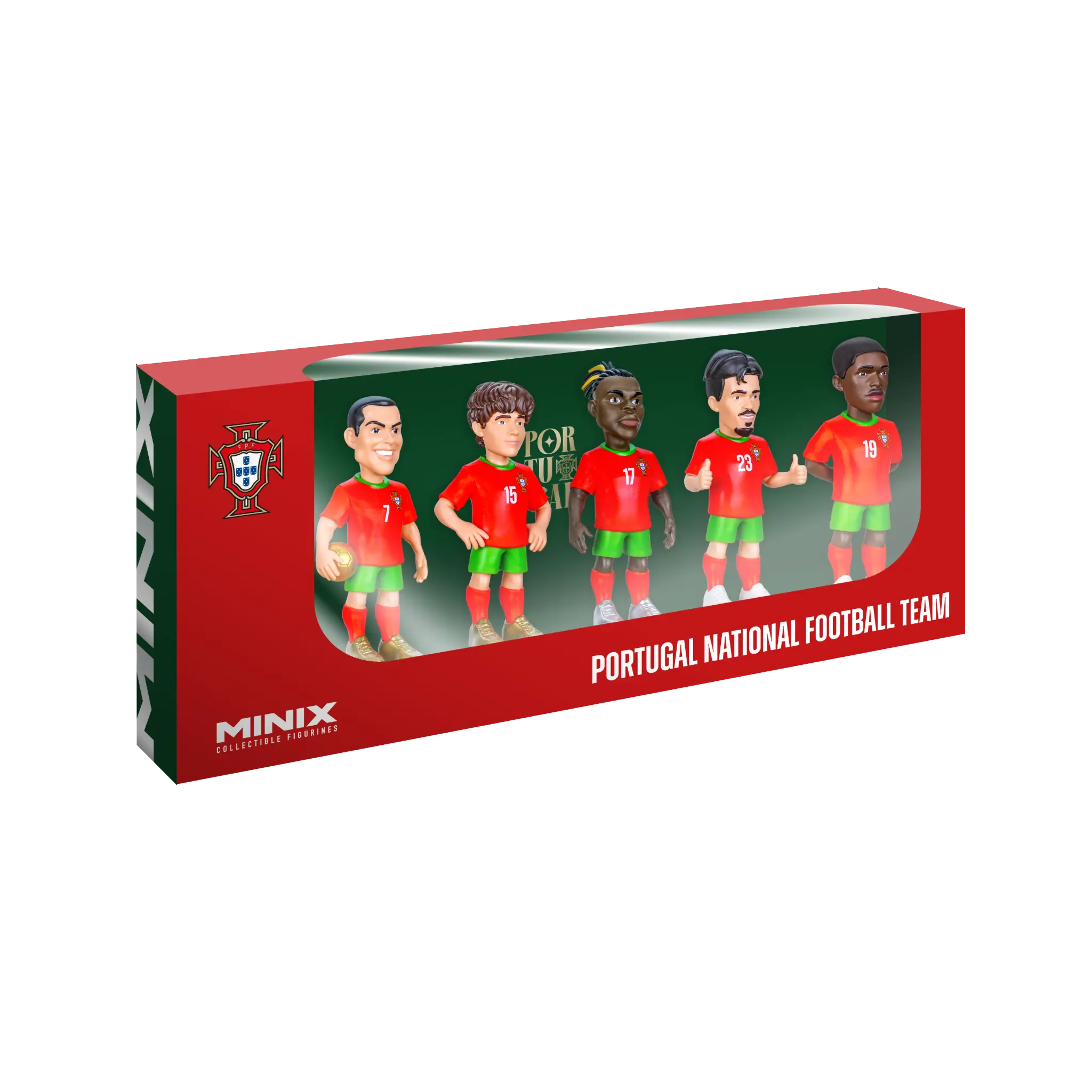 Minix Collectible Figurines Official Licensed Portugal National Team 5-Pack Vinyl Football Figurines - 7cm Detailed Player Likeness Set, Includes Ronaldo, Vitinha, Neves, Leão, Nuno Mendes, Display Packaging, Official Licensed Product
