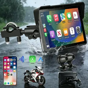 【FOZETOP】7-inch Motorcycle CarPlay Dash Cam Screen, Sunlight Readable Waterproof Portable, Wireless CarPlay & Android Auto, Quick Handlebar Mount, Glove-Friendly Touchscreen, Dual Cameras, Helmet Bluetooth, Siri & Google Voice Control
