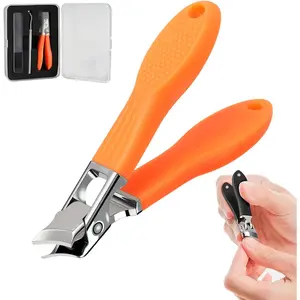 Wide Jaw Opening Anti-Splash Slanted Nail Clipper, Fingernail and Toenail Clippers Clippers for Ingrown Nails, Curved Toenail Clippers for Thick Nails, Household Slanted Nail Clippers (Orange)