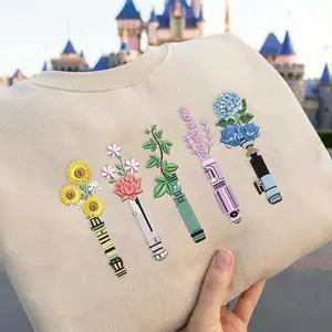 Galaxy Inspired Embroidered Hoodie, Space Sword Floral Sweatshirt, Sci-Fi Fan Crewneck Shirt