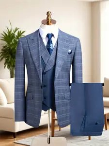 Men's Elegant Plaid 3-Piece Suit Set, Includes Jacket, Vest & Pants, Ideal for Casual Wear, Parties, Business