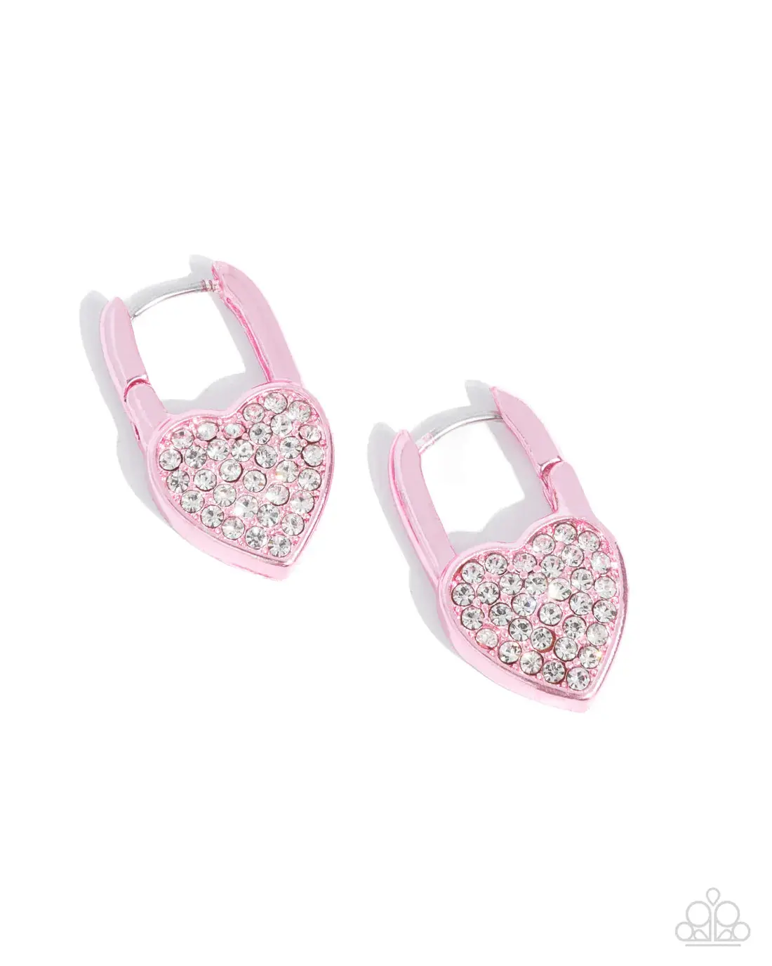 Padlock Promise Pink Hoop Earrings, Rhinestone Accents, Sealed Look Design, Casual Style Heart Frame Costume Jewelry Accessory