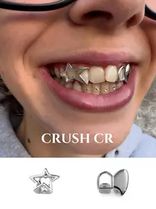 CRUSH CR 18K Gold Plated Star Single Tooth Cap Grillz Set for Men Women Hypoallergenic Removable, Birthday, Anniversary, Graduation Holiday Gift, Suitable for Hip Hop Enthusiasts, Y2K Lovers and Trendsetters, Celestial Bling Dental Jewelry, Tooth Gem