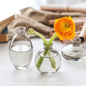3PCS/set Glass Bud Vases , Cute Small Vases Handmade, Mini Glass Flower Vase for Floral Arrangements, Tiny Centerpiece for Home Office Wedding Party Events，Table Decor，Desktop Decorations, Tabletop Ornaments (without Flowers)