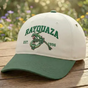 Rayquaza Custom Poke Anime Embroidered Vintage Hat Personalized Character Baseball Cap 100% Cotton Adjustable Strap Durable Embroidery Unisex Gift for Her & Him
