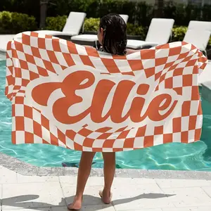 Cool Checkered Text Beach Towel with Lettering, Quick-Drying, Non-Stick Soft Microfiber, Essential for Camping, Seaside, Swimming Pools, And Beach Outings, Perfect As a Gift for Friends