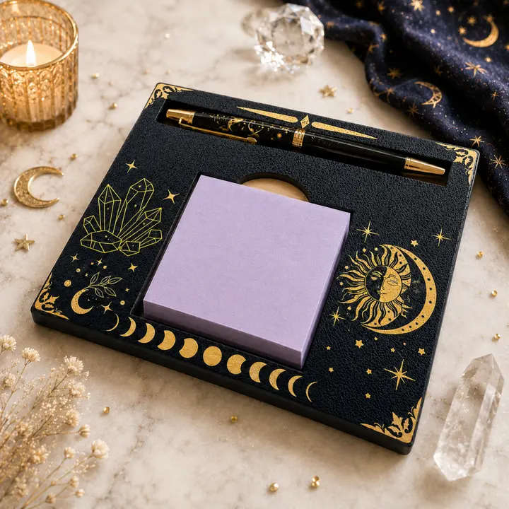 Personalized Celestial Desk Organizer with Sticky Note Holder & Pen Slot