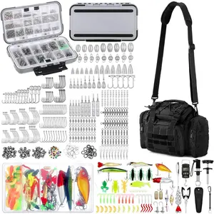 482 Pcs Gifts for Men Christmas Fishing Gear Equipment Sling Tackle Bag Lightweight Fishing Backpack Tackle Box Included Fish Hook Remover Tool Lures Lip Gripper(Black)