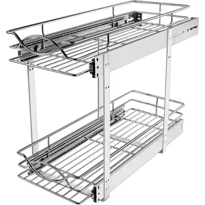 Pull Out Cabinet Organizer 9" W x 21" D 2-Tier Individual Slide Out Drawer Pantry Shelf Storage for Kitchen Base Cabinet Organization, Suitable for Kitchen, Bathroom, Pantry, Chrome