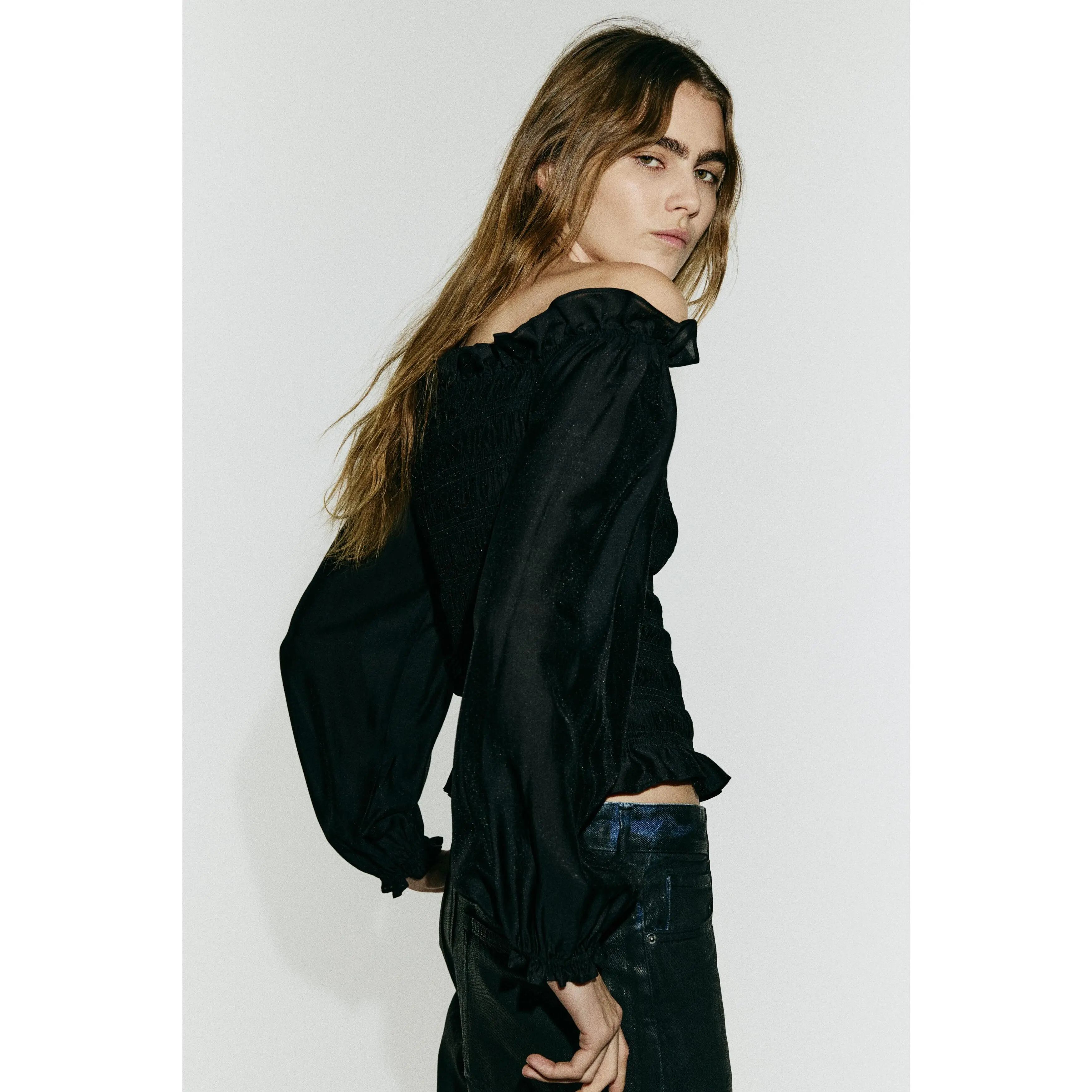 H&M Smocked off-the shoulder blouse - TikTok Shop