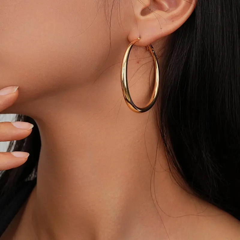 Simple Geometric Round Design Dainty Lightweight Chunky Hoops Earrings, Fashion Alloy Ear Piercing Jewelry for Women and Girls, Casual All-match Accessories for Party, Daily Clothing Decoration, Fashionable Jewelry Accessories