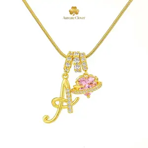 Tewiky 14K Gold Plated 3-Layering Initial A-Z Letter Pendant Necklaces for Women Snake Chain Choker Pink Heart Zircon Adjustable Length Necklace Jewelry  christmas gifts for gf  gifts for your mom fashion  blackfriday trendy necklaces