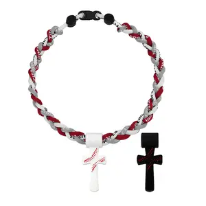 Stuff Male Baseball Necklaces for Boys(8-12years), Triple-Rope Tornado Sports Necklace with Cross Charm Pendant, Soft Silicone & Rope Jewelry, Inspirational "I CAN DO ALL THINGS PHL4:13", White, 18.11in