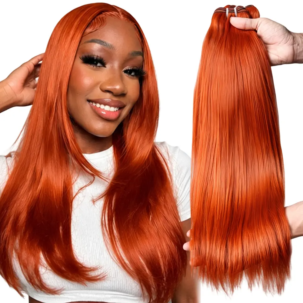 350# Orange Bone Straight Virgin Human Hair Bundles Soft No Shedding For Black Women