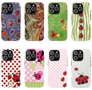 Whimsical Pink Ladybug Phone Case Cute Cottagecore Aesthetic – Adorable Ladybird Patchwork Polka Dot Floral Design, Kawaii Vintage Garden Cartoon Art Cute Case for iPhone 11–17, Perfect Gift for Her & Him