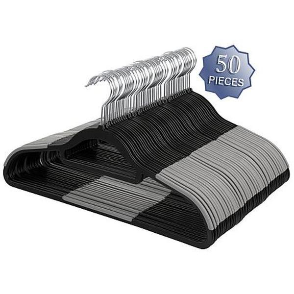 Elama Home 50-Piece Plastic Non Slip Hanger Set in Black and Gray