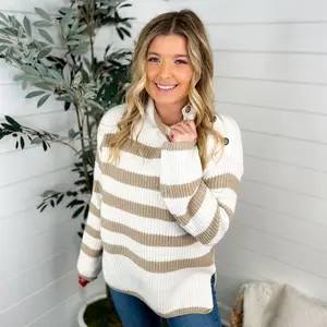 Hem & Thread Can't Stand it Knit Long Sleeve Tan Sweater Top