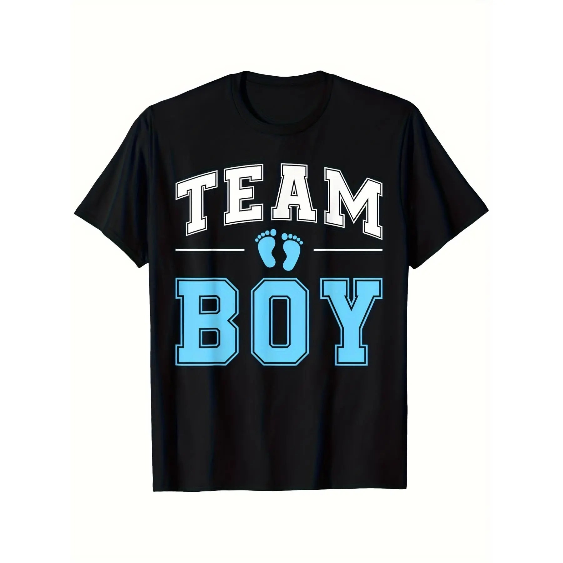 Men's 100% Pure Cotton Fitted Cut Short-Sleeve Round Neck Cartoon Graphic Tee - Casual Vintage Top for Chinese New Year, Easter Gender Reveal Announcement with Bold White-Blue Lettering