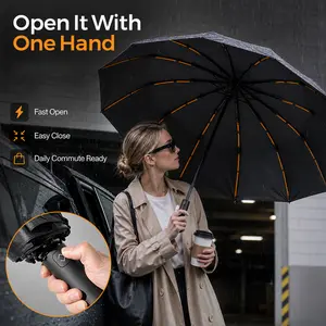 Premium Automatic Travel Umbrella, Sturdy Anti-Inversion Multi-Rib Frame, Upgraded Thick Waterproof Canopy, All Weather Portable Umbrella for Men & Women