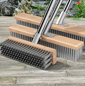Long-handled cleaning brush, floor sweeping broom, steel brush