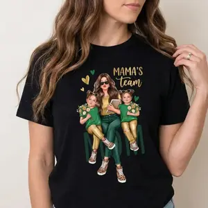 Cotton Short Sleeve T-Shirt Mom of Girls Cartoon Printed T-Shirt, Y2K Style, Short Sleeve, Crew Neck, Polyester, Mother'S Day Gift All match easy to pair with jeans leggings