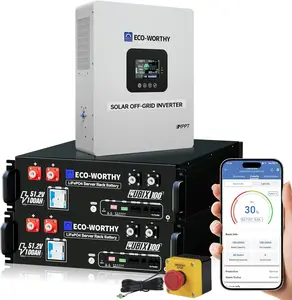 ECO-WORTHY Home Power Station Backup Power,10240Wh LiFePO4 Battery Support Communication、Bluetooth and WiFi,AC 5000W Inverter, 2Hr/5Hr Fast Charge,for Home Backup,Emergency,Solar System Components