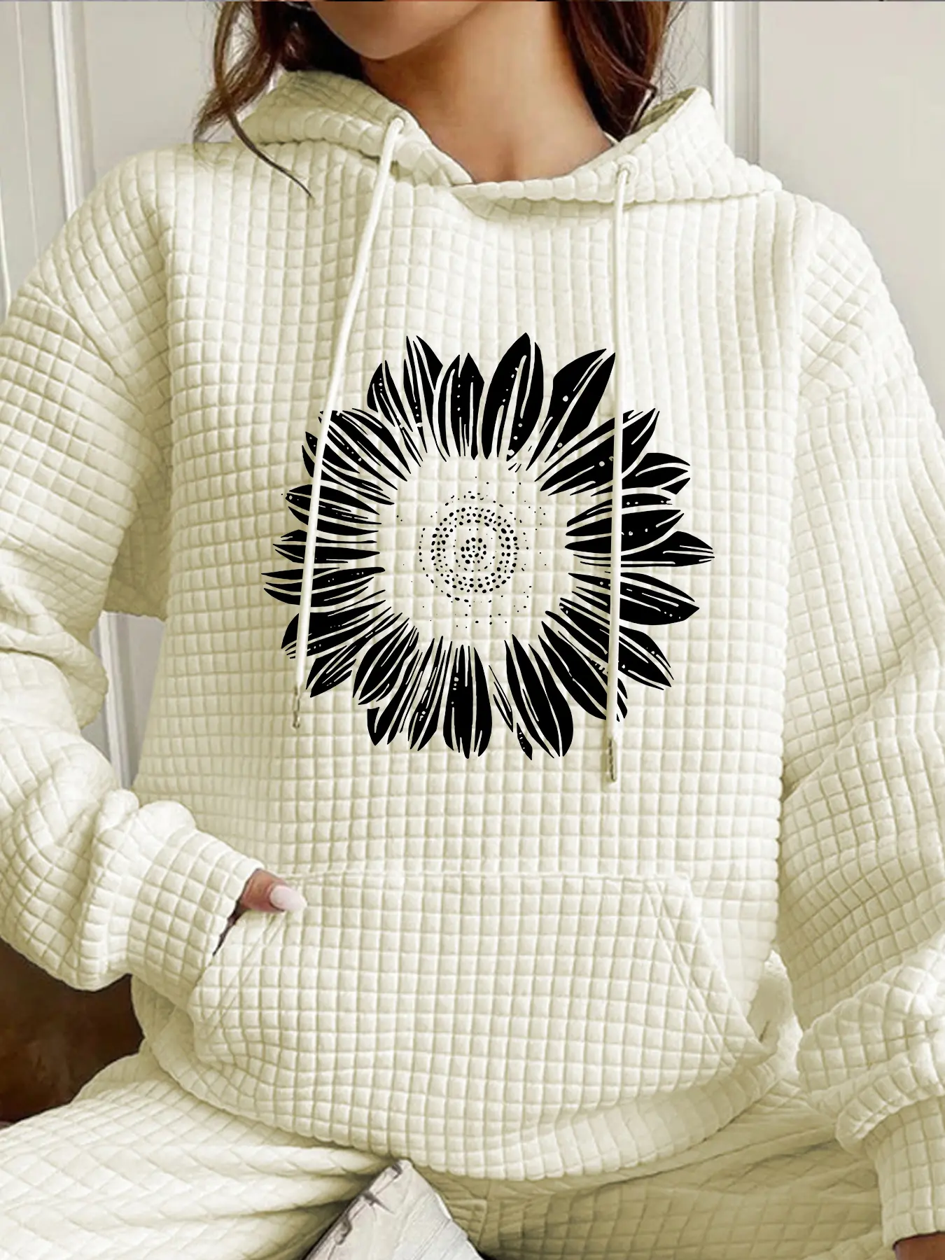 Women's Trendy Sunflower Hoodie, Long Sleeve Pocket Hooded Sweatshirt, Casual Top, Comfortable Warm Fashion