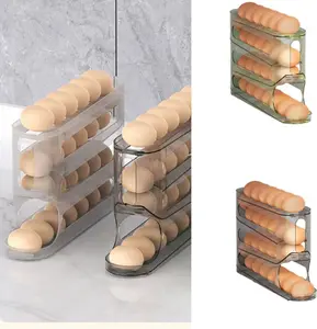 Automatic Rolling Egg Dispenser Organizer, 4-Tier Durable Plastic Holder Tray (Holds 28 Eggs) - Space-Saving Storage Rack for Refrigerator, Counter