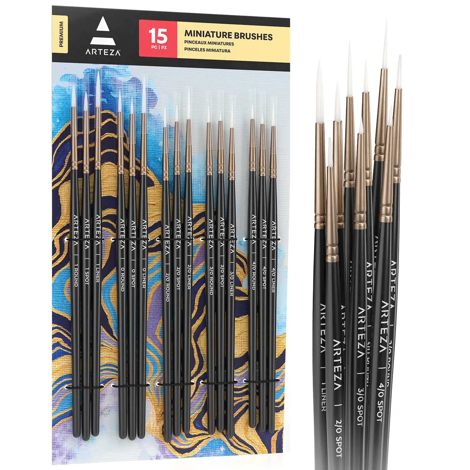 Arteza® 15-Pc Detail Paint Brushes Set - ARTZ-8009, Synthetic Bristle, Precision Tip, Ergonomic Handles, Linework Control, Craft Tool for Artists, DIY Painting Supplies