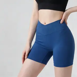 DFYNE High Waisted Yoga Shorts for Women, Crossover Tummy Control Workout Biker Shorts, Buttery Soft Butt Lifting Athletic Shorts